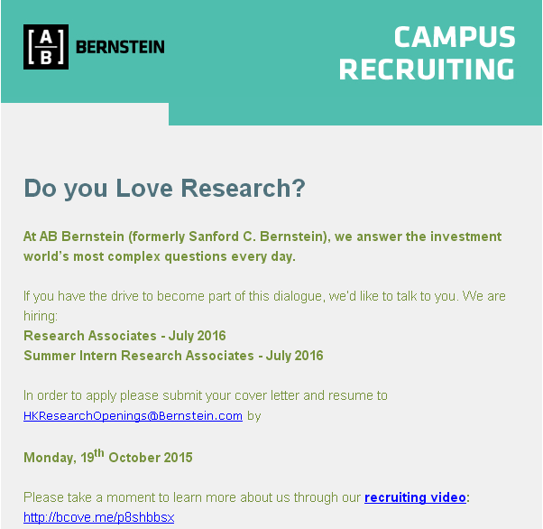 【招聘会】Bernstein Recruiting